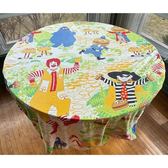 Vintage 70s McDonald's bedsheet, fitted flannel, twin size - Picture 1 of 6